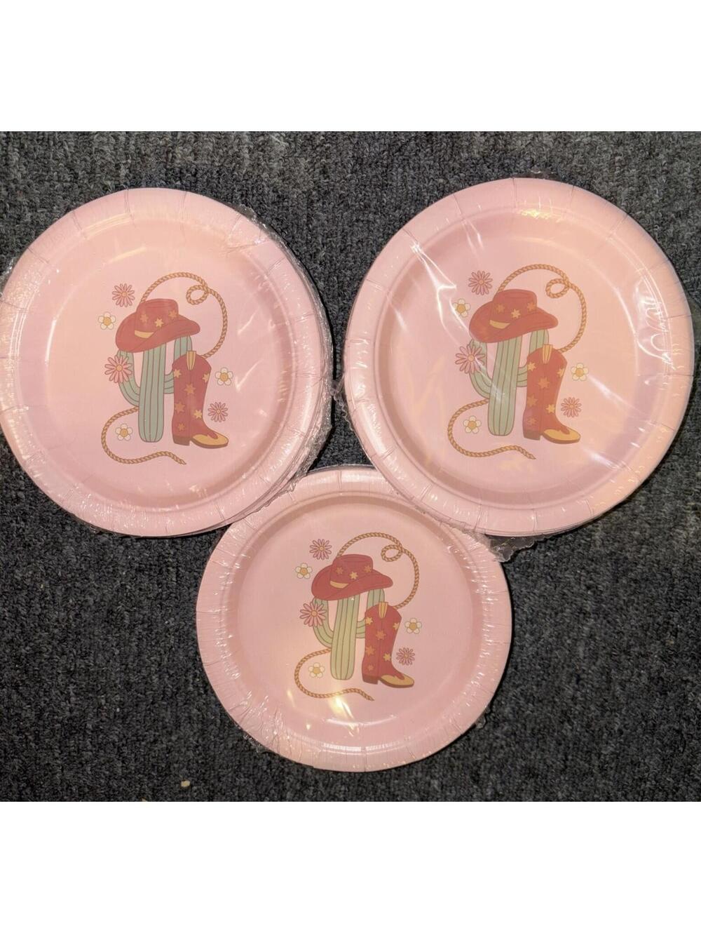 3 Packs Of 20 Pink Bow Cowgirl Party Dinnerware 6.3” Plates NEW